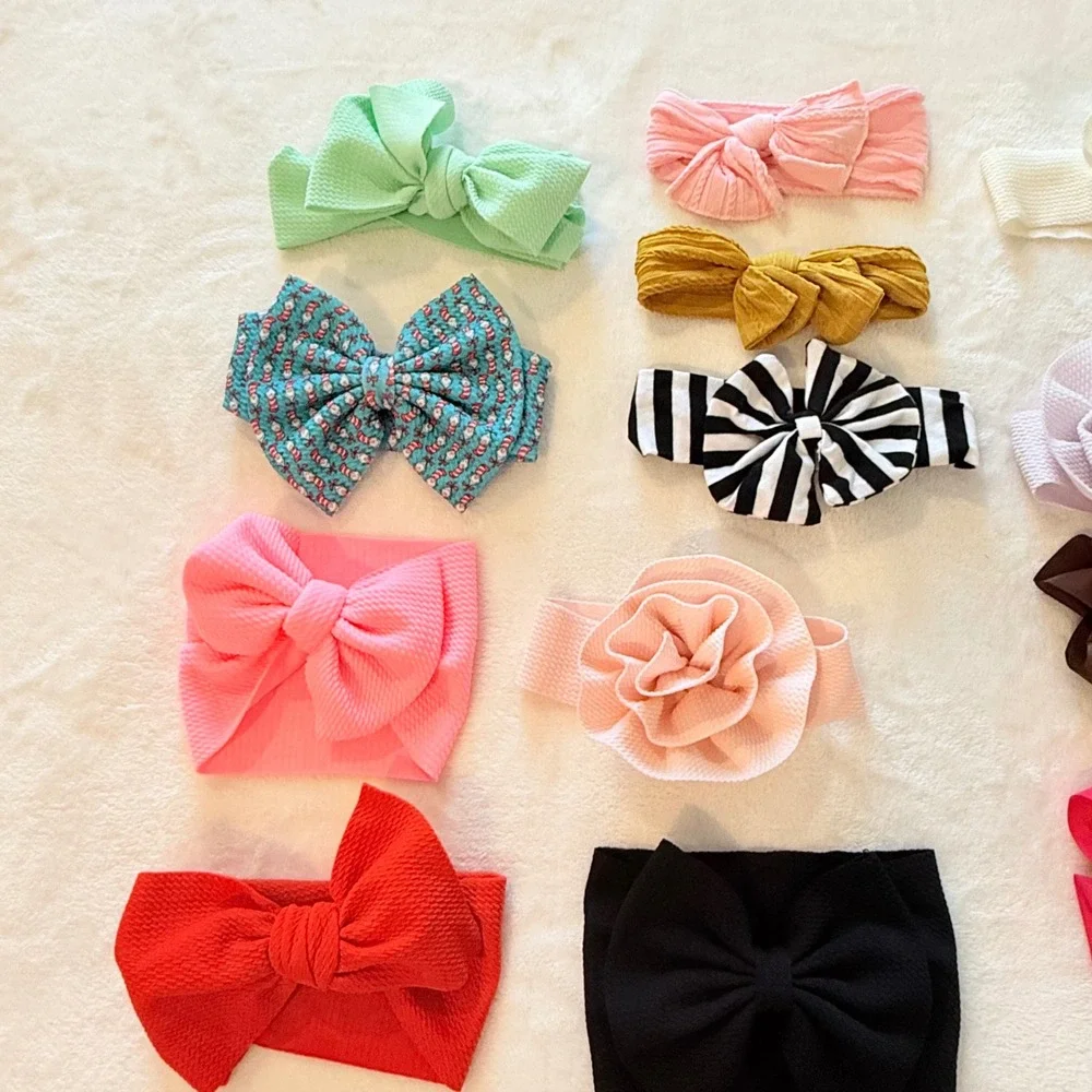 Hair Bow Headband Lot Kids OS Multicolored Textured Floral 17pc